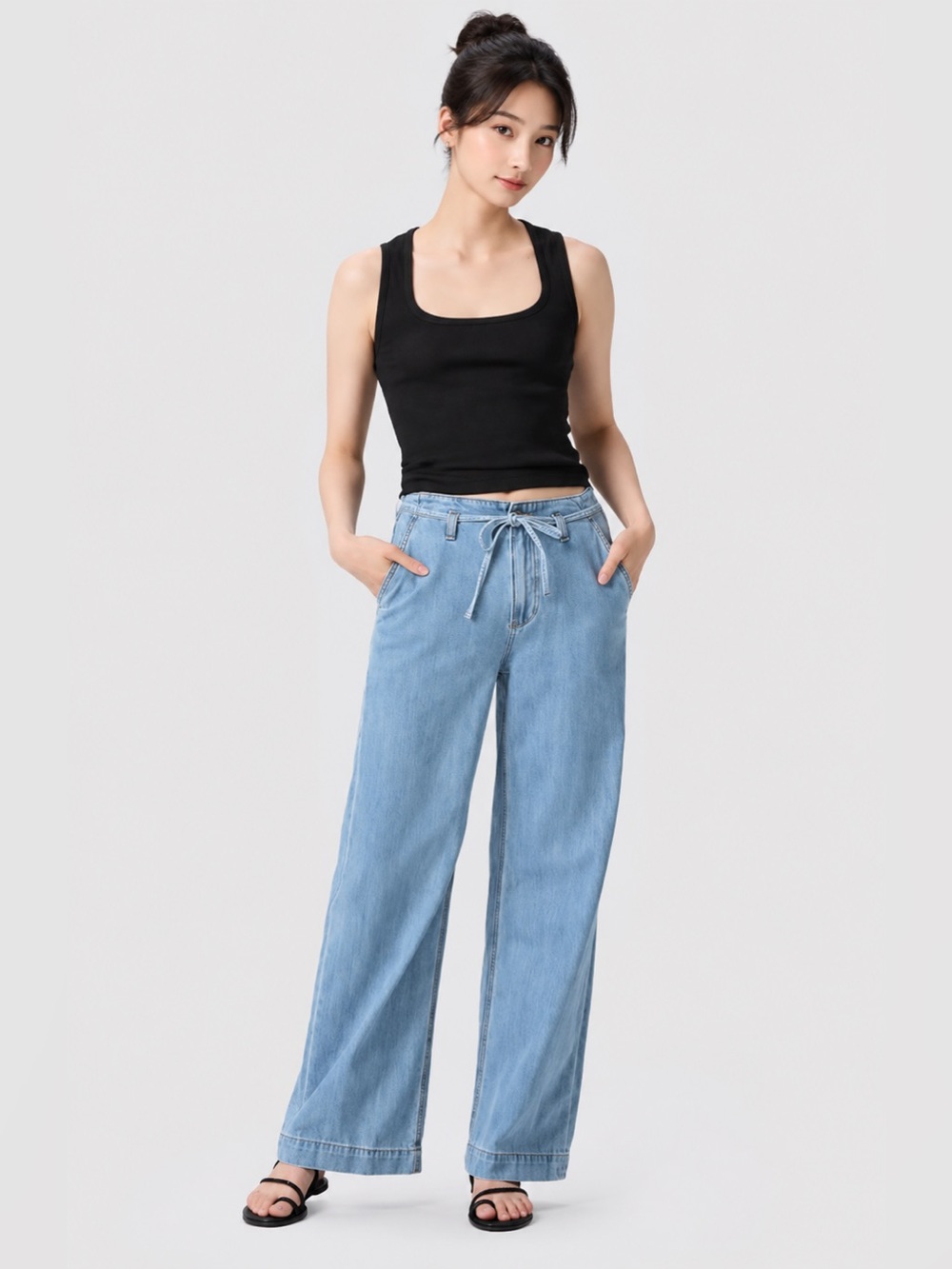 PAIGE Light Blue Wide Leg Jeans - Picture 8 of 10